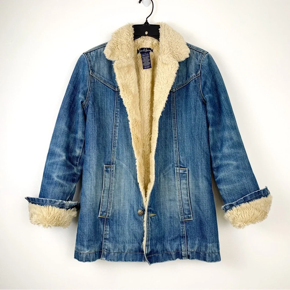 Y2K Earl Jean sherpa jacket Gilmore Girls style vintage denim jacket, size small - Picture 9 of 12